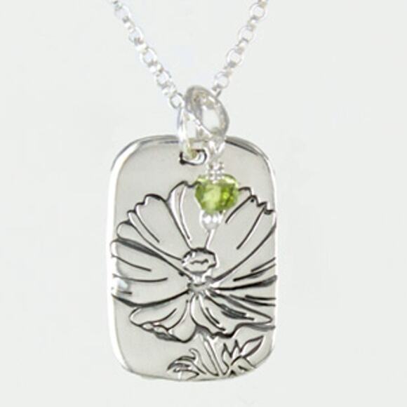Far Fetched Peridot Cosmos Flower Quote Pendant Necklace 925 Sterling Silver - Picture 1 of 3